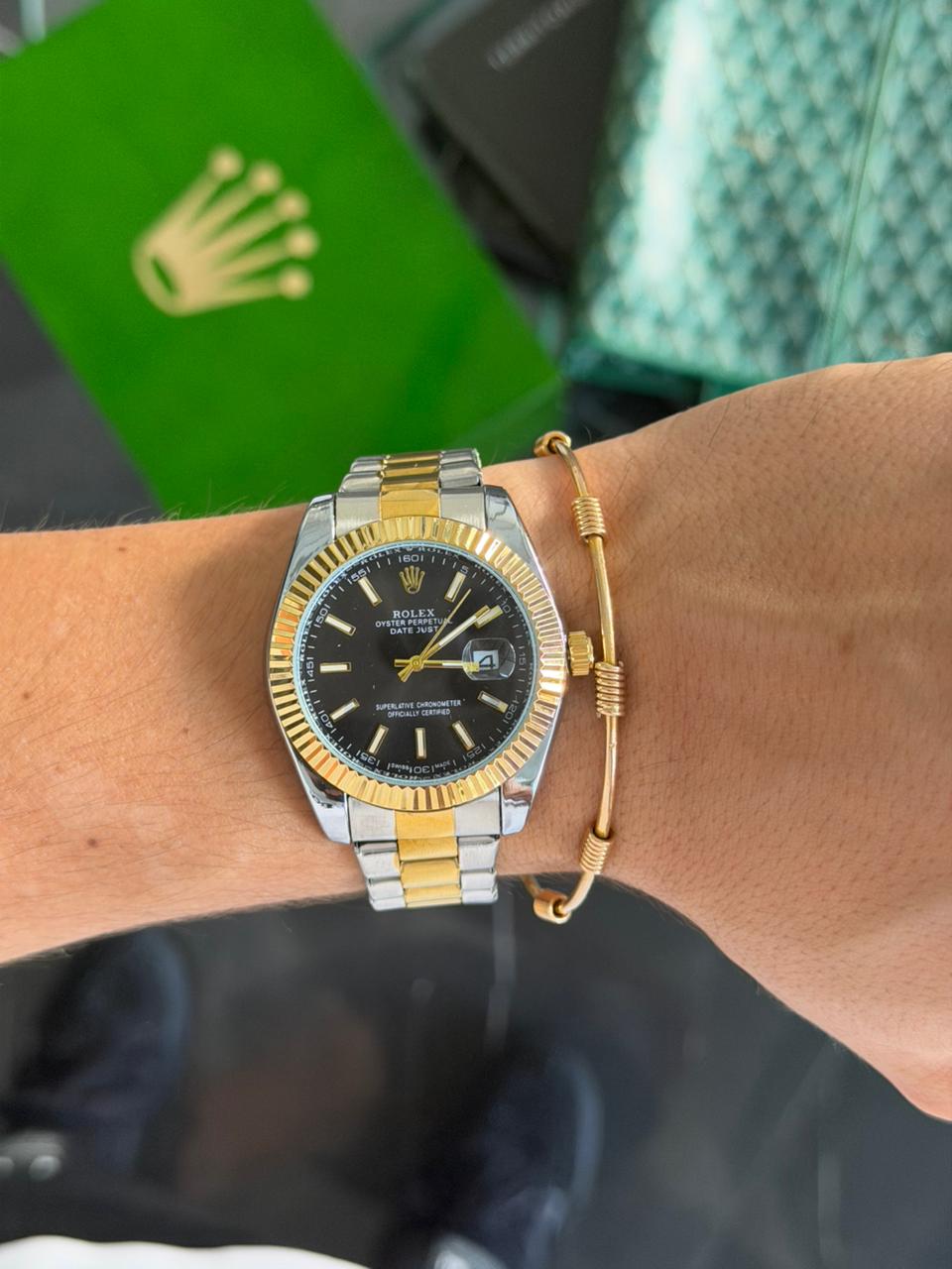 Rlx Timex Bicolor Dorado Tablero Negro
