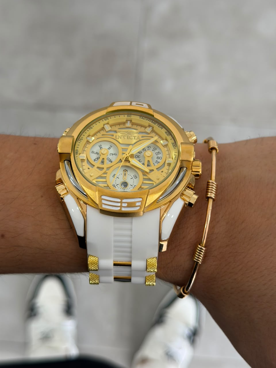 Invct Aviator Goma Blanca Tablero Dorado Blanco