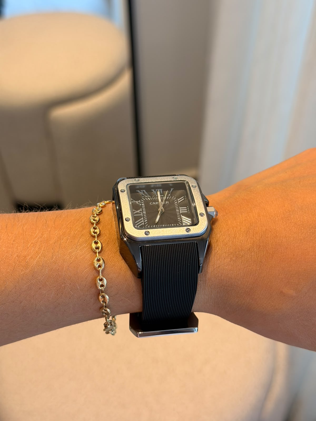 Crtr Mujer Santos New Goma Negra Tablero Negro Plateado