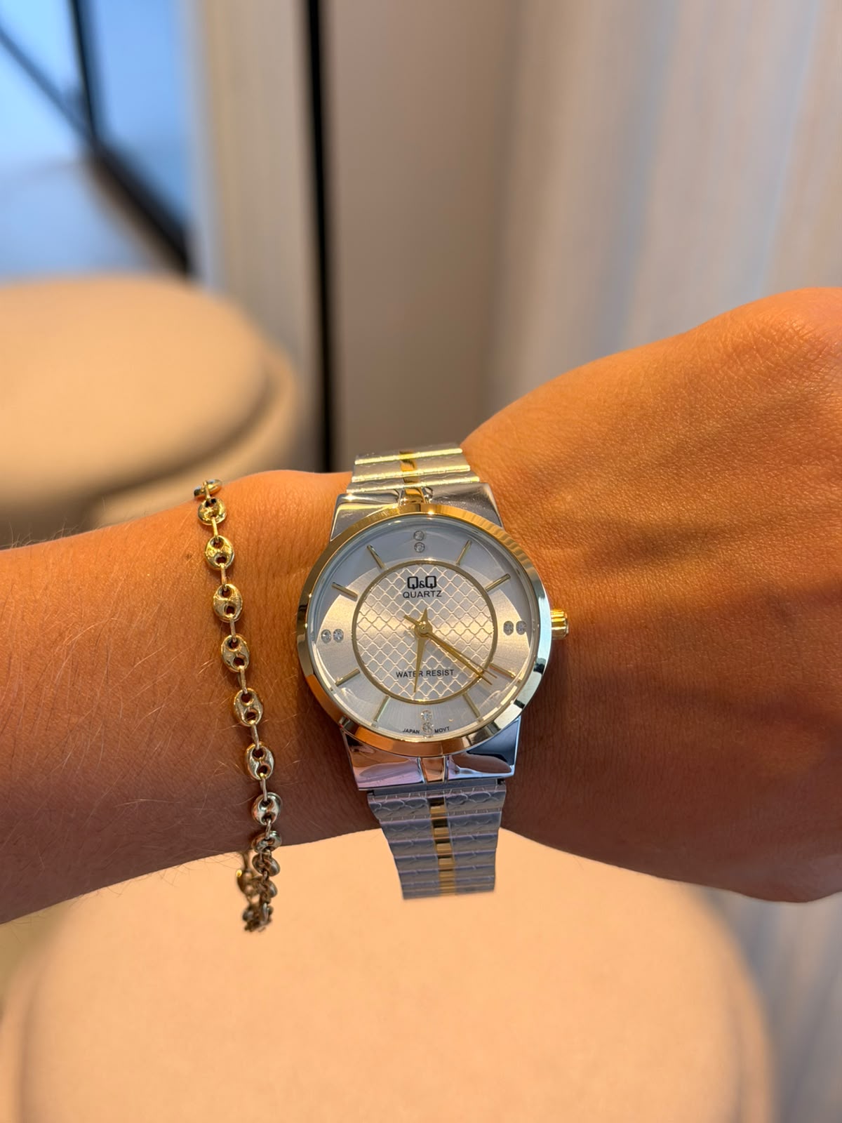 QYQ QT Mujer Bicolor Dorado Tablero Plateado