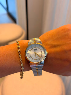 QYQ QT Mujer Bicolor Dorado Tablero Plateado