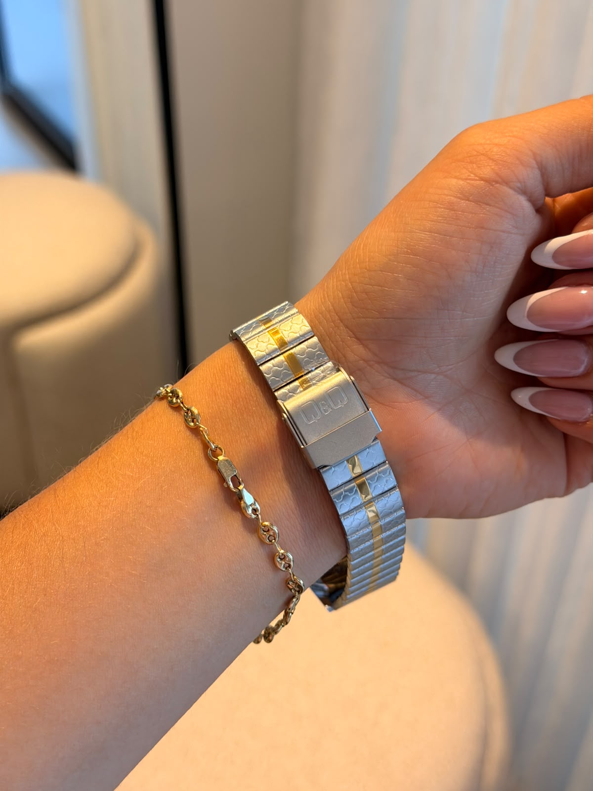 QYQ QT Mujer Bicolor Dorado Tablero Plateado