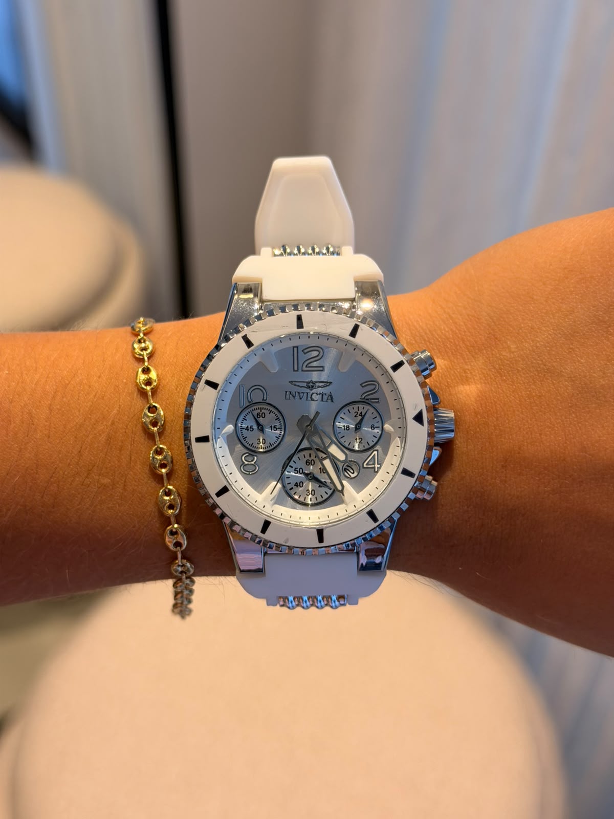 Invct 5H Mujer Goma Blanca Tablero Plateado Blanco