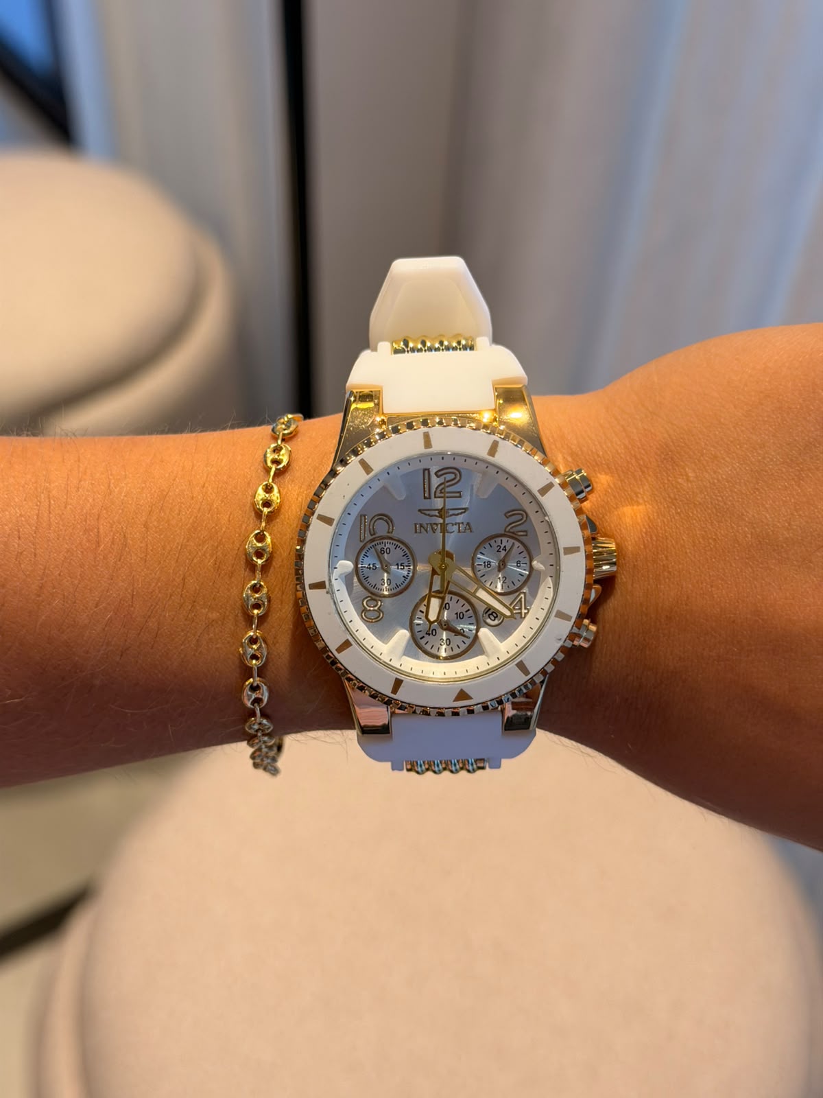 Invct 5H Mujer Goma Blanca Tablero Plateado Dorado