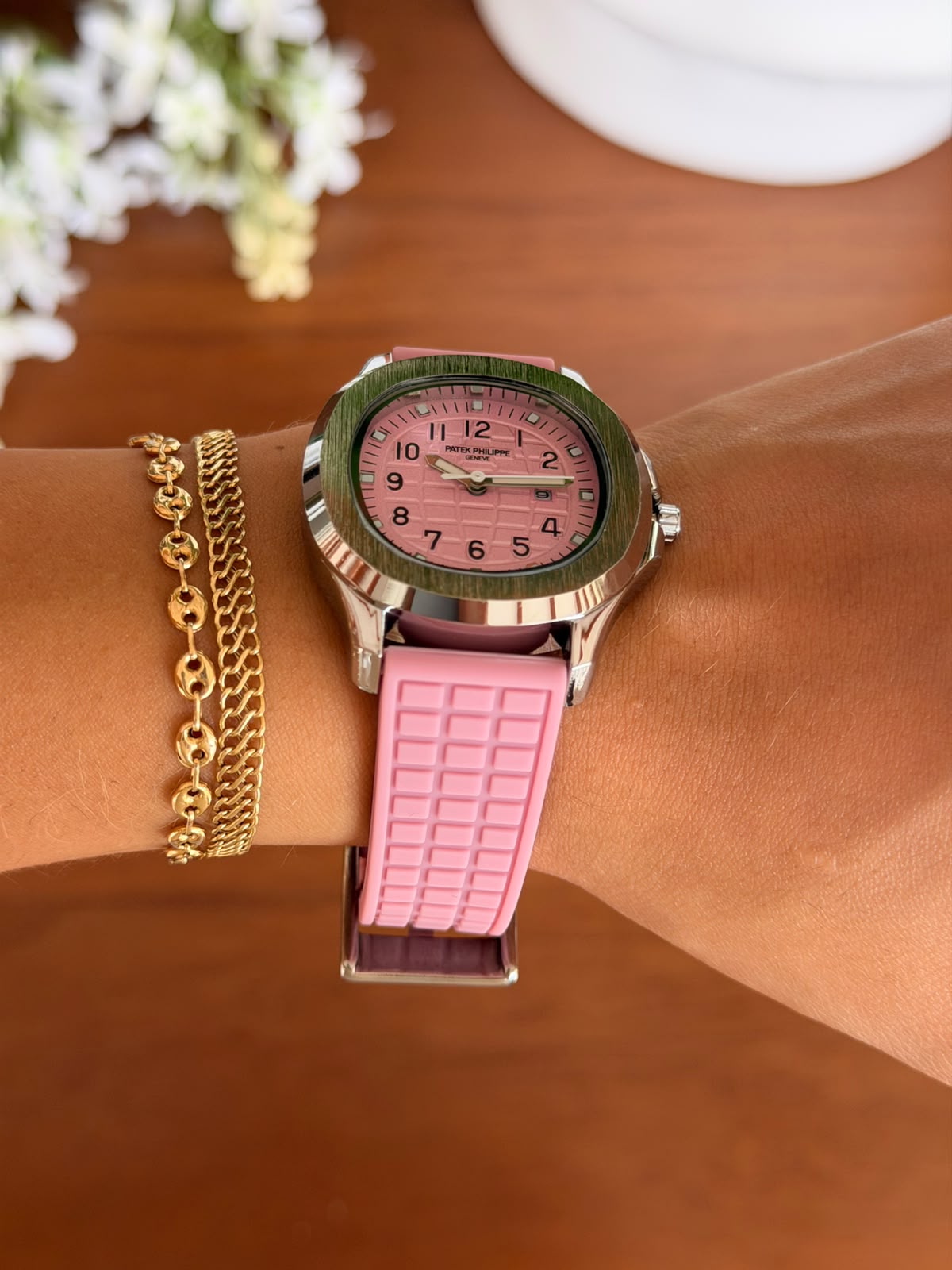 Ptk Mujer 2026 Goma Rosada Tablero Rosado Plateado
