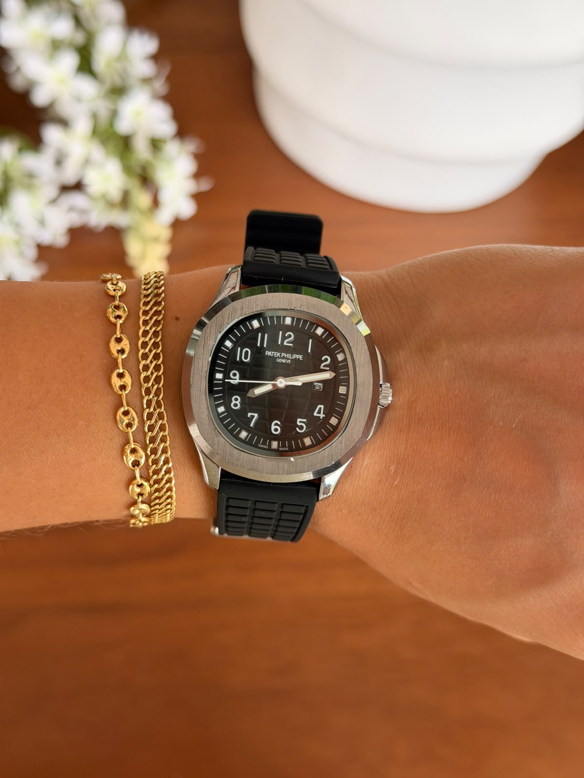 Ptk Mujer Goma Negra Tablero Negro Plateado