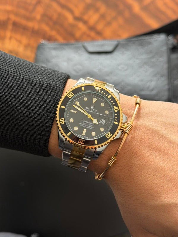 Rlx  Submariner New Bicolor Dorado Tablero Negro Bisel Negro