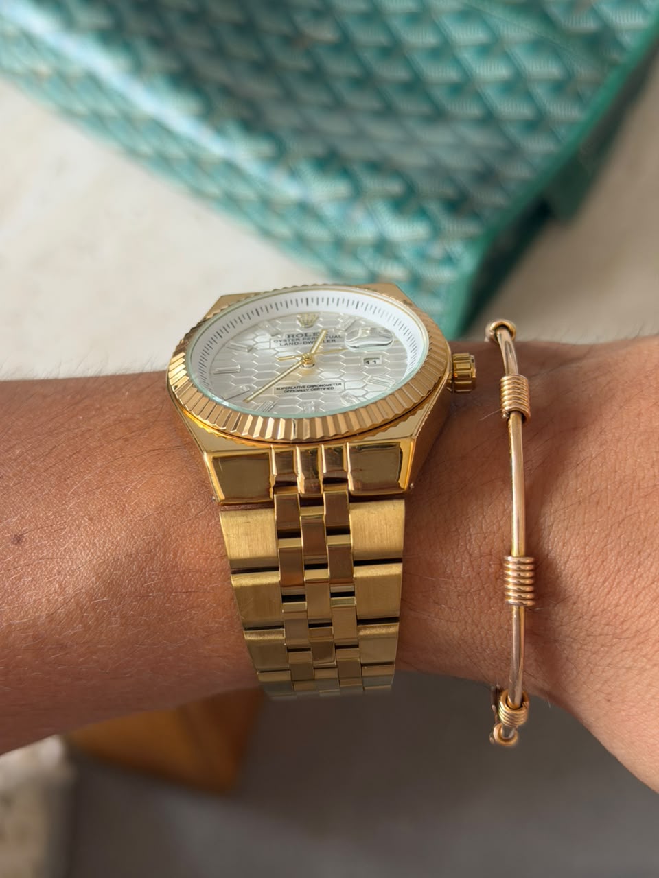 Rlx Oyster Luxe Dorado Tablero Plateado