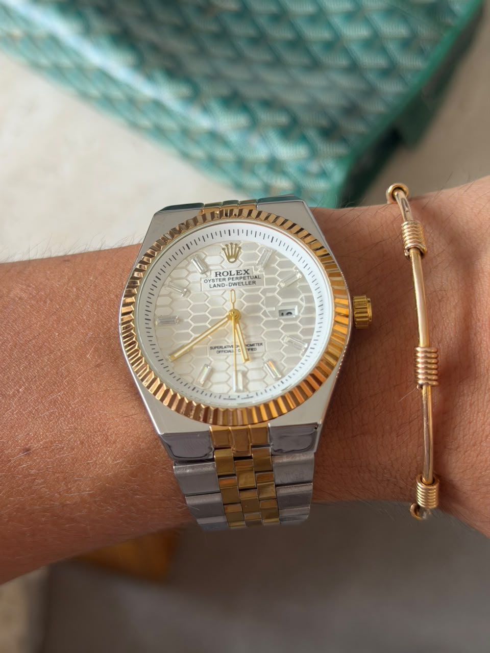 Rlx Oyster Luxe Bicolor Dorado Tablero Plateado