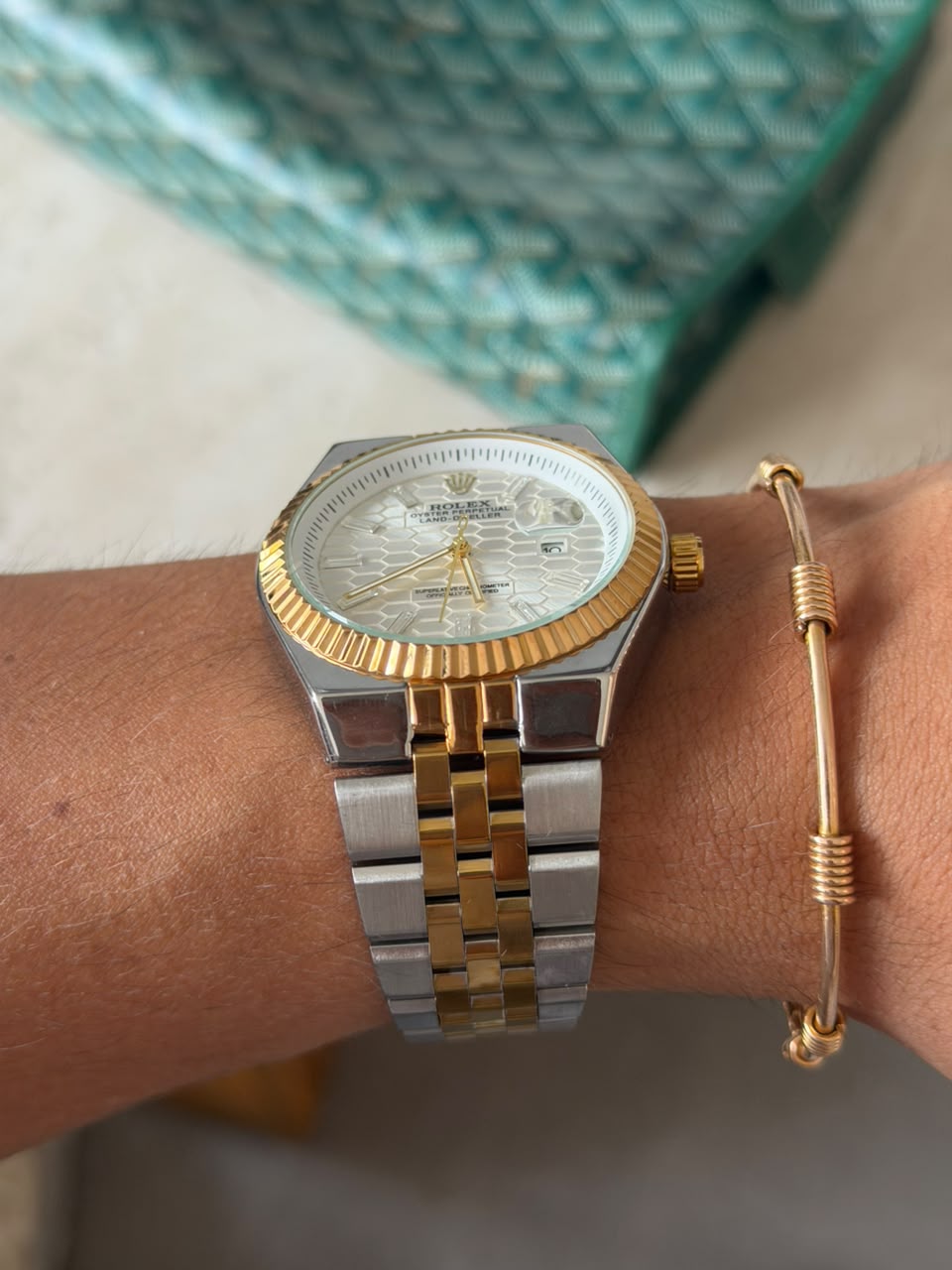 Rlx Oyster Luxe Bicolor Dorado Tablero Plateado