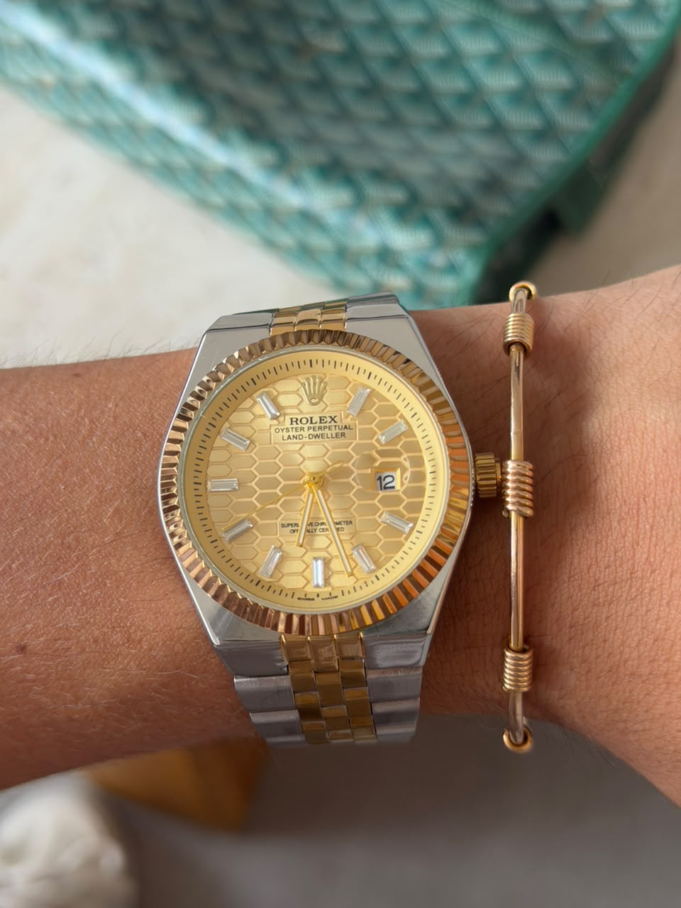 Rlx Oyster Luxe Bicolor Dorado Tablero Dorado